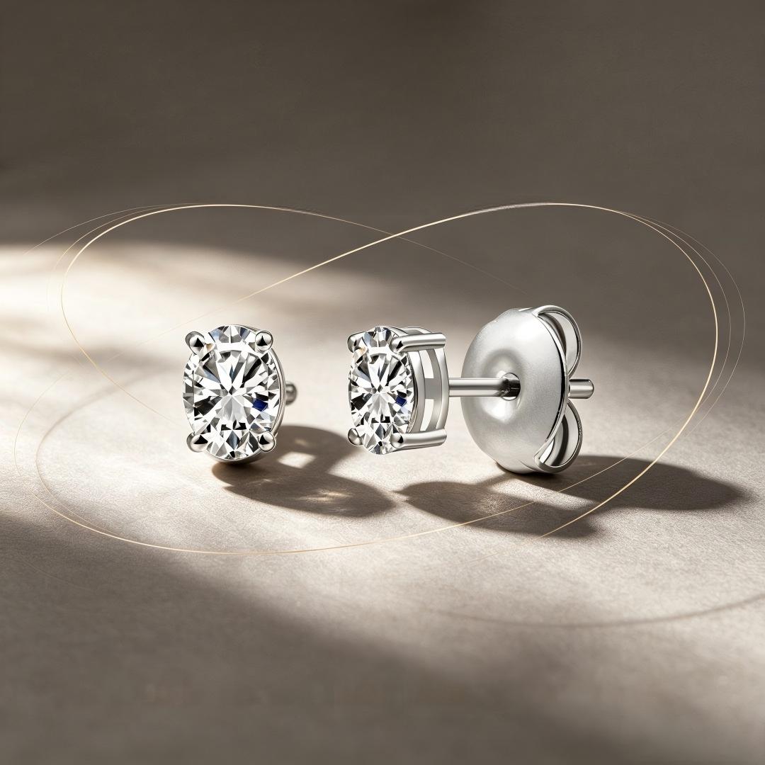 925 Sterling Silver Lab Grown Diamond Oval  Earring Studs - 0.4ctw