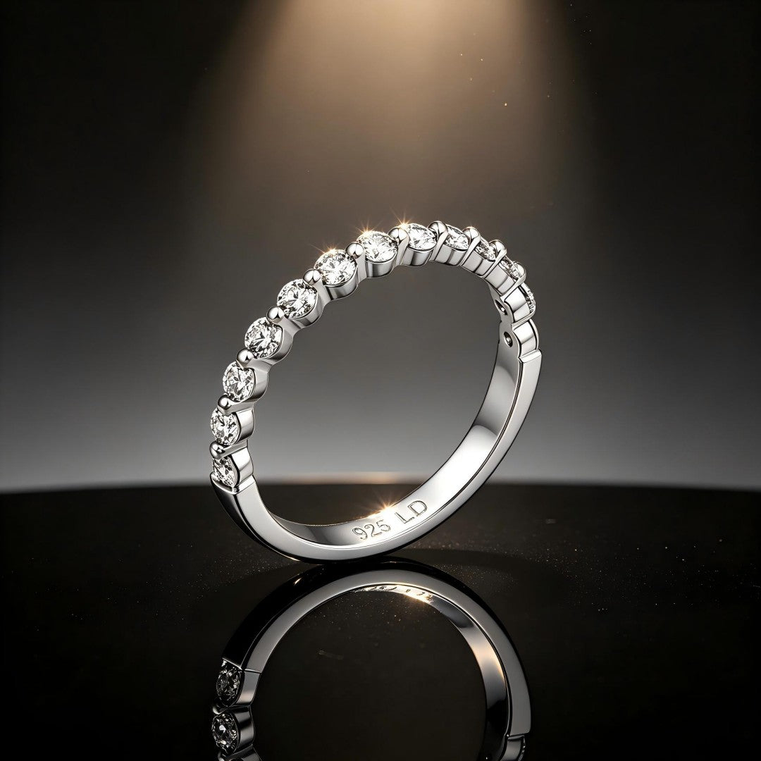 925 Sterling SilverLab Grown Diamond Single Shared Prong Halfway Band-0.515ctw