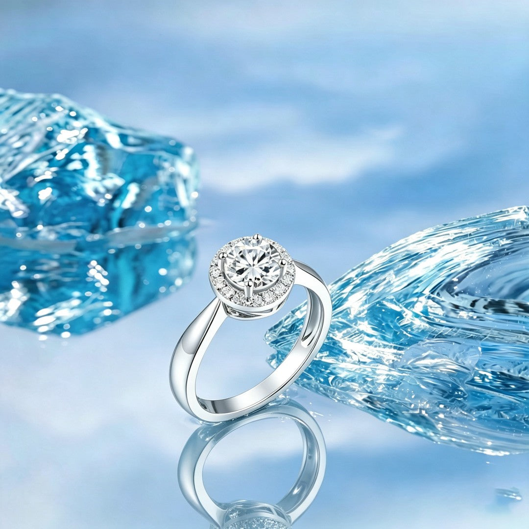 925 Sterling Silver Lab Grown Diamond Classic Halo Style Ring-1.23ctw