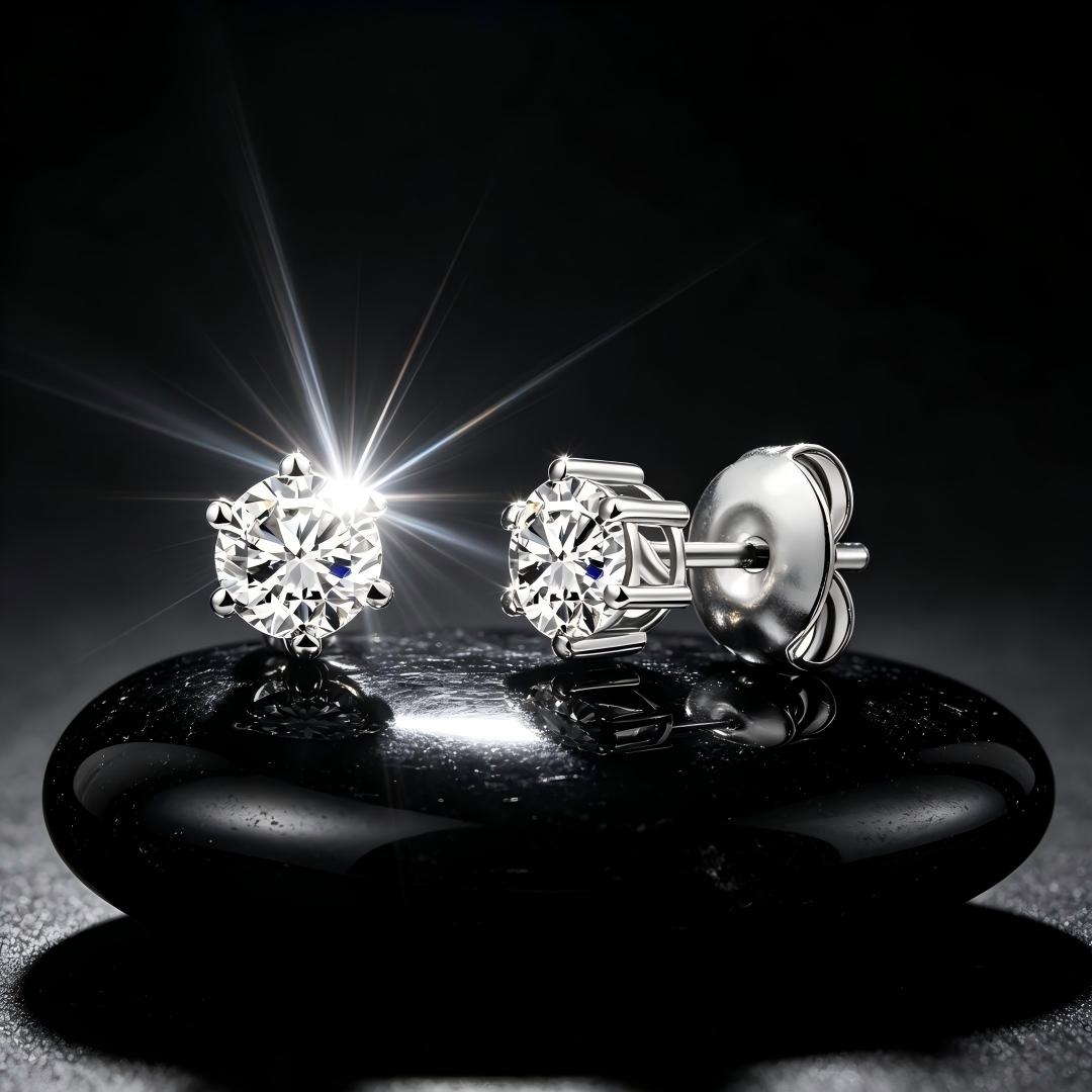 925 Sterling Silver Lab Grown Diamond Six-Prong Solitaire Earring Studs - 0.46ctw