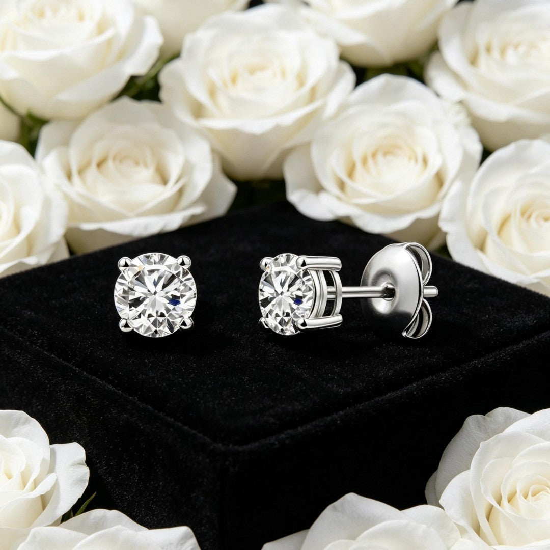 925 Sterling Silver Lab Grown Diamond Four-Prong Solitaire Earring Studs - 0.46ctw