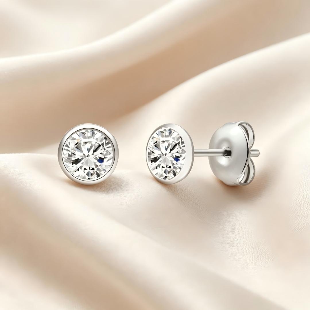 925 Sterling Silver Lab Grown Diamond Bezel Earring Studs - 0.86ctw