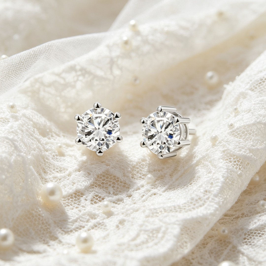 925 Sterling Silver Lab Grown Diamond Six-Prong Solitaire Earring Studs - 0.72ctw