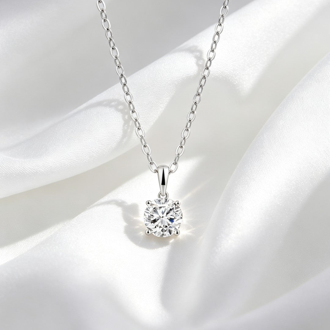 925 Sterling Silver Lab Grown Diamond Solitaire Pendant -1.01ct