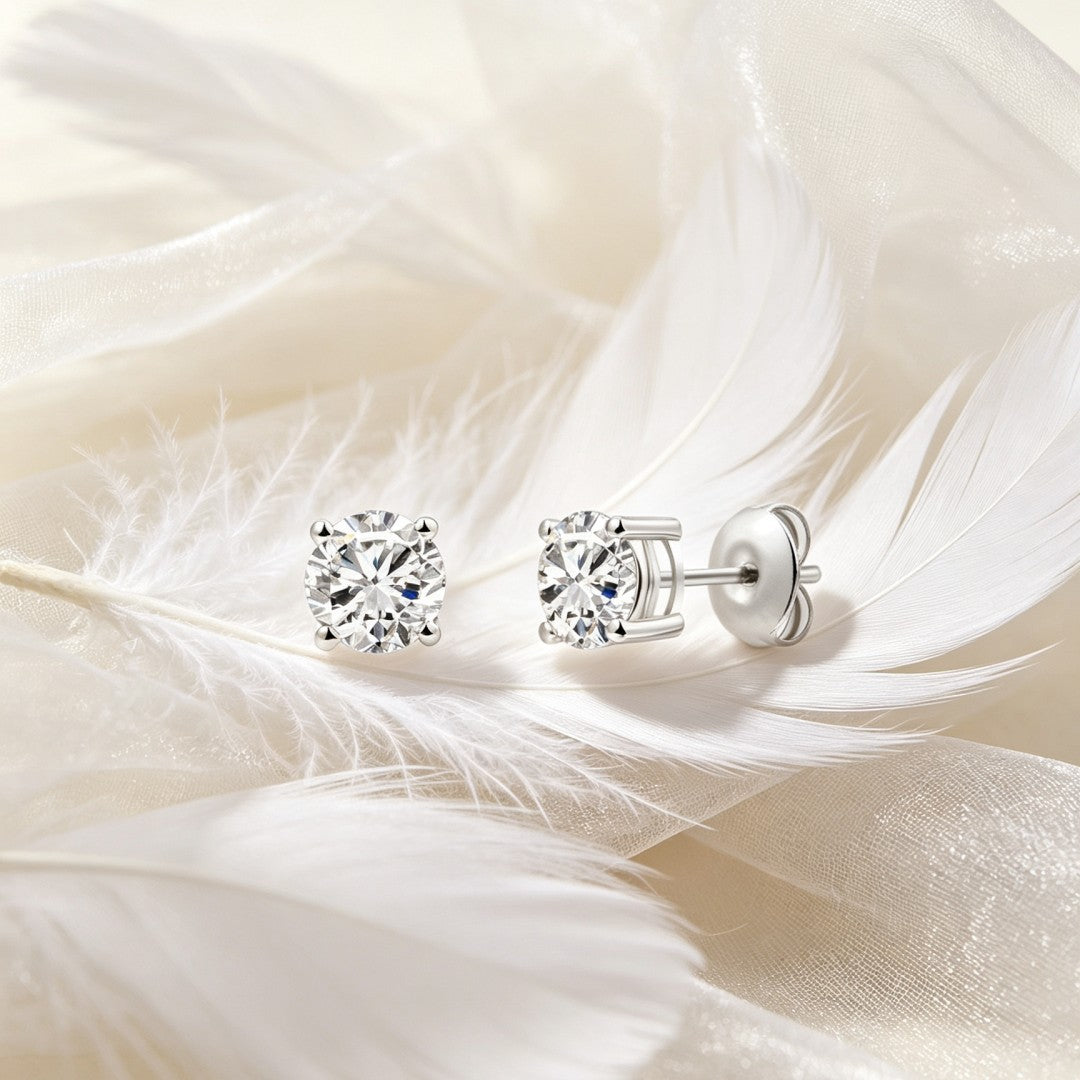 925 Sterling Silver Lab Grown Diamond Four-Prong Solitaire Earring Studs - 0.9ctw