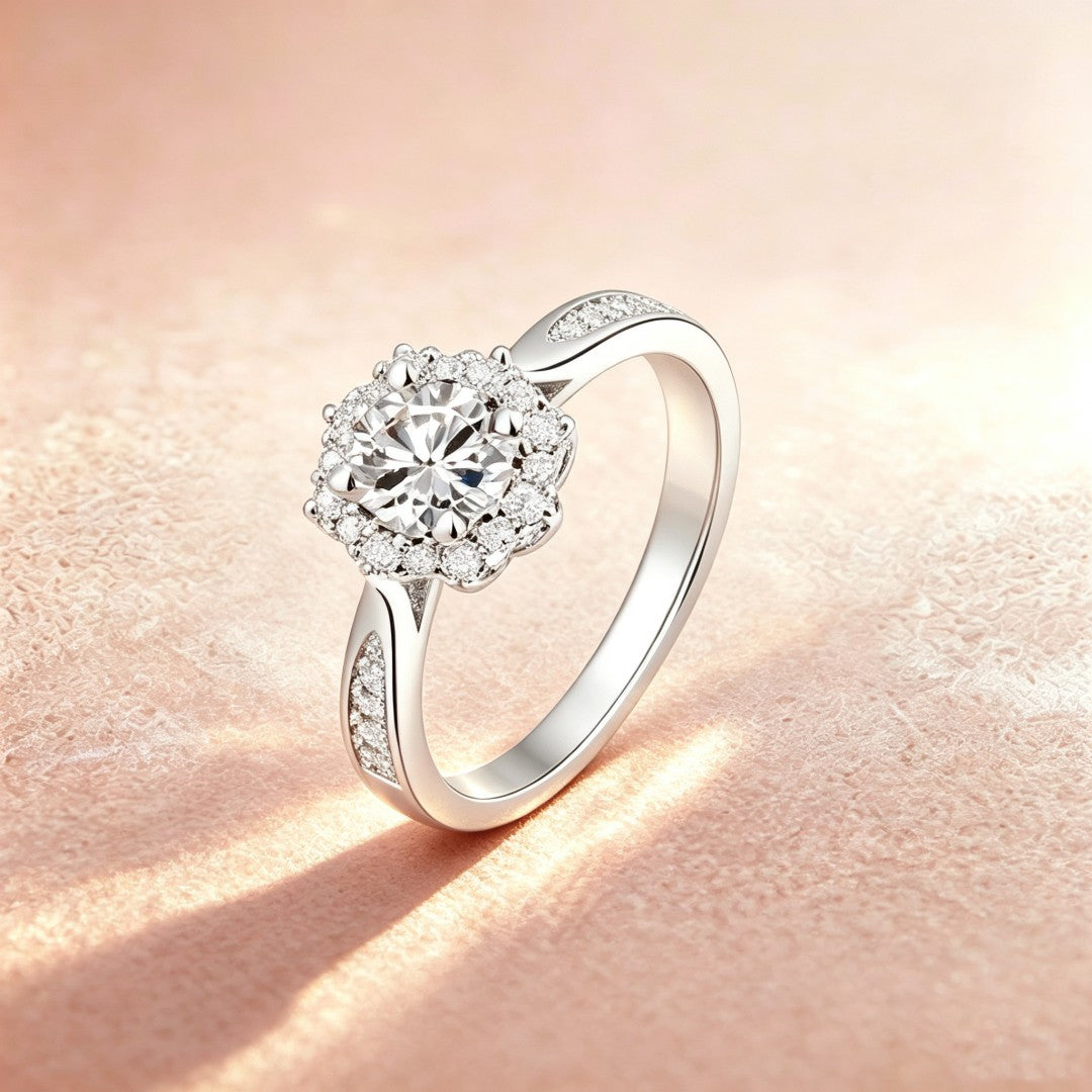 925 Sterling Silver Lab Grown Diamond Engagement Ring-0.891ctw
