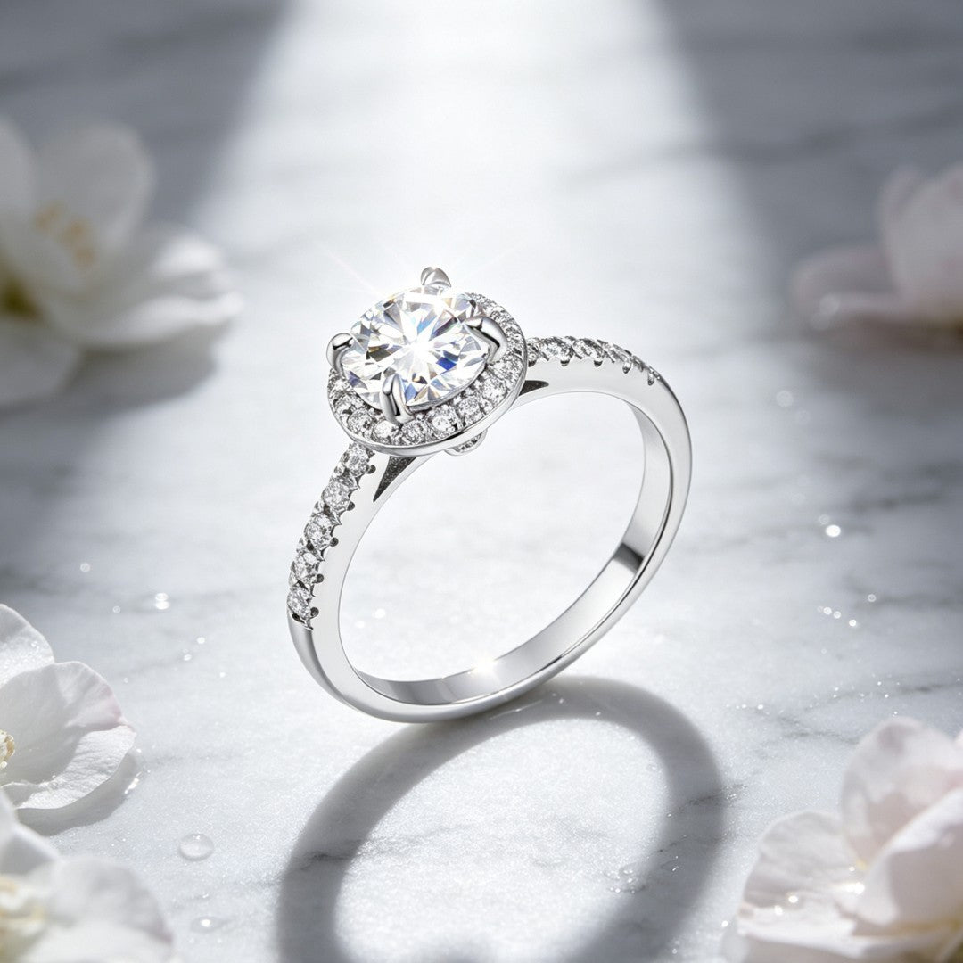 925 Sterling Silver Lab Grown Diamond Shoulder Halo Ring-1.429ctw