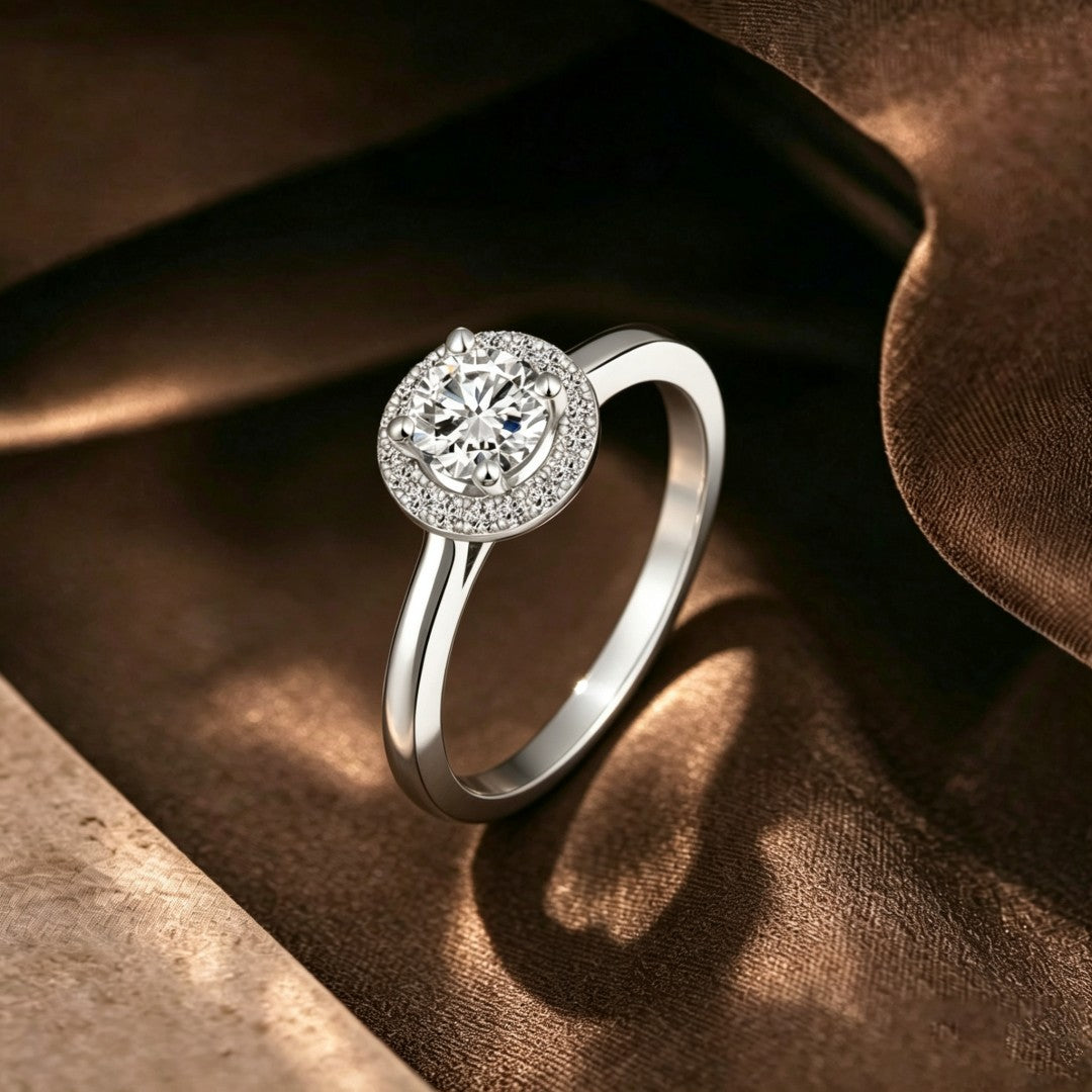 925 Sterling Silver Lab Grown Diamond Classic Halo Style Ring