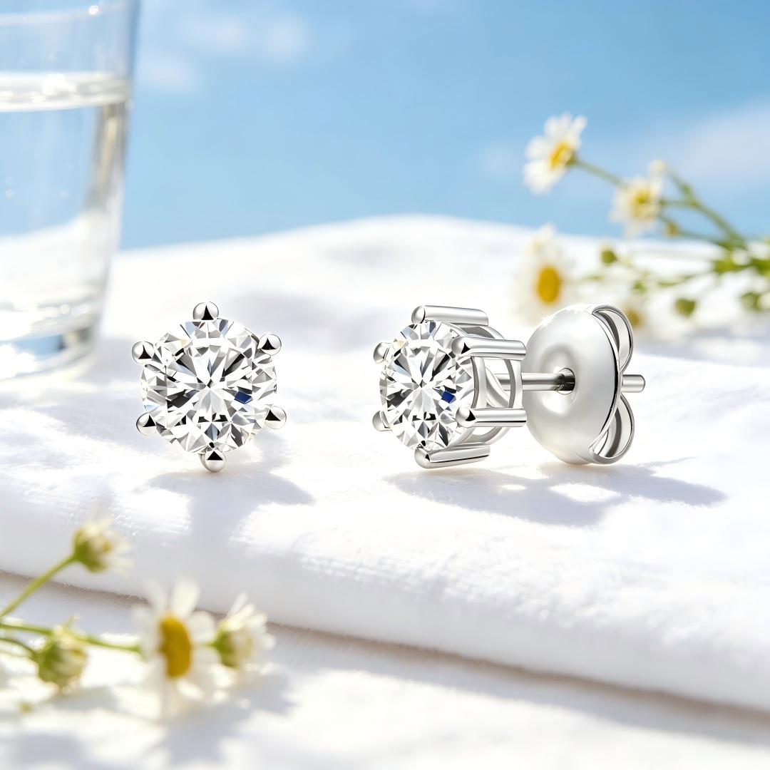 925 Sterling Silver Lab Grown Diamond Six-Prong Solitaire Earring Studs - 0.88ctw