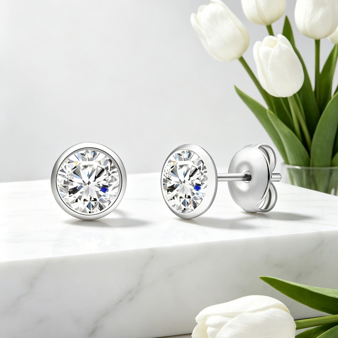 925 Sterling Silver Lab Grown Diamond Bezel Earring Studs - 1.41ctw