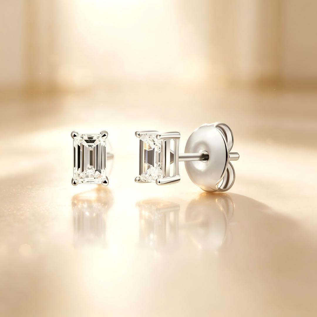 925 Sterling Silver Lab Grown Diamond Baggett Shape Earring Studs - 0.255ctw