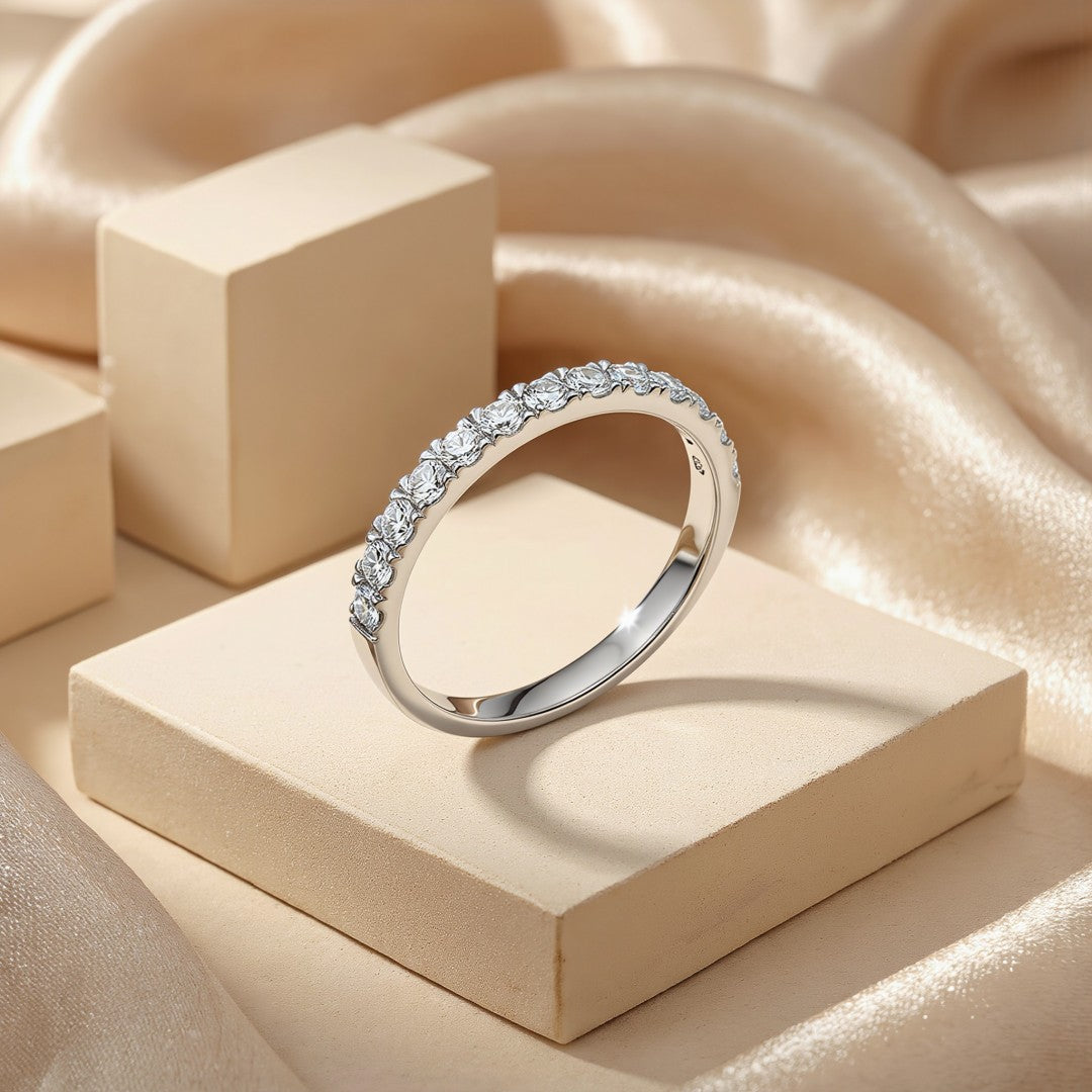 925 Sterling Silver Lab Grown Diamond Pave Band-0.52ctw