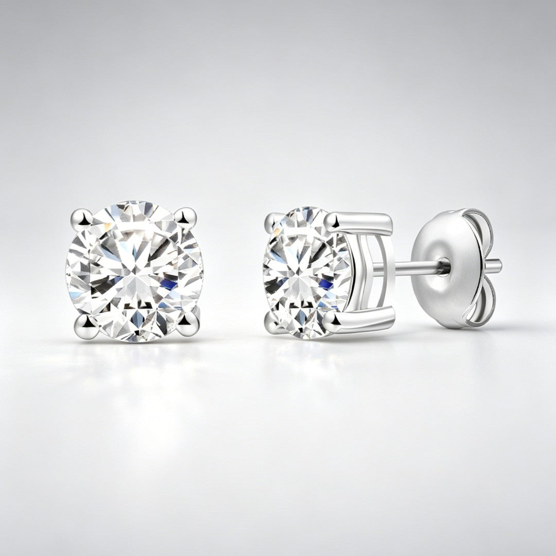 925 Sterling Silver Lab Grown Diamond Four-Prong Solitaire Earring Studs - 1.38ctw