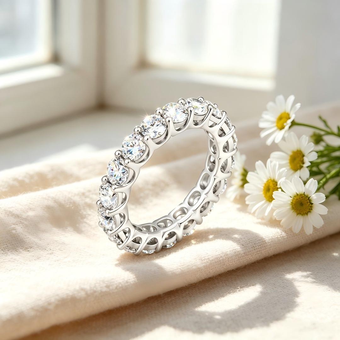 925 Sterling Silver Lab Grown Diamond Round Eternity Band-4.08ctw