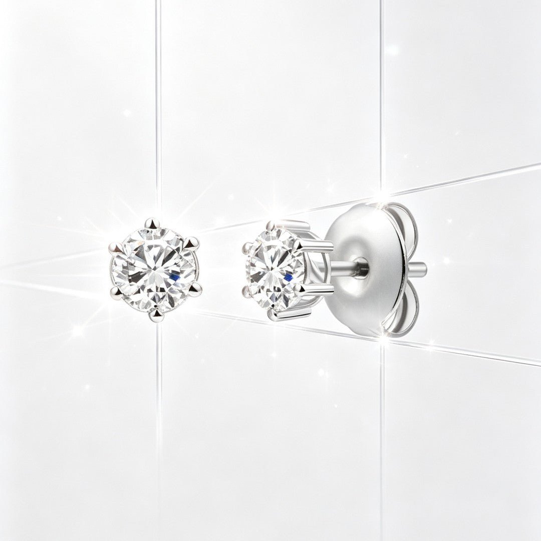 925 Sterling Silver Lab Grown Diamond Six-Prong Solitaire Earring Studs - 0.30ctw