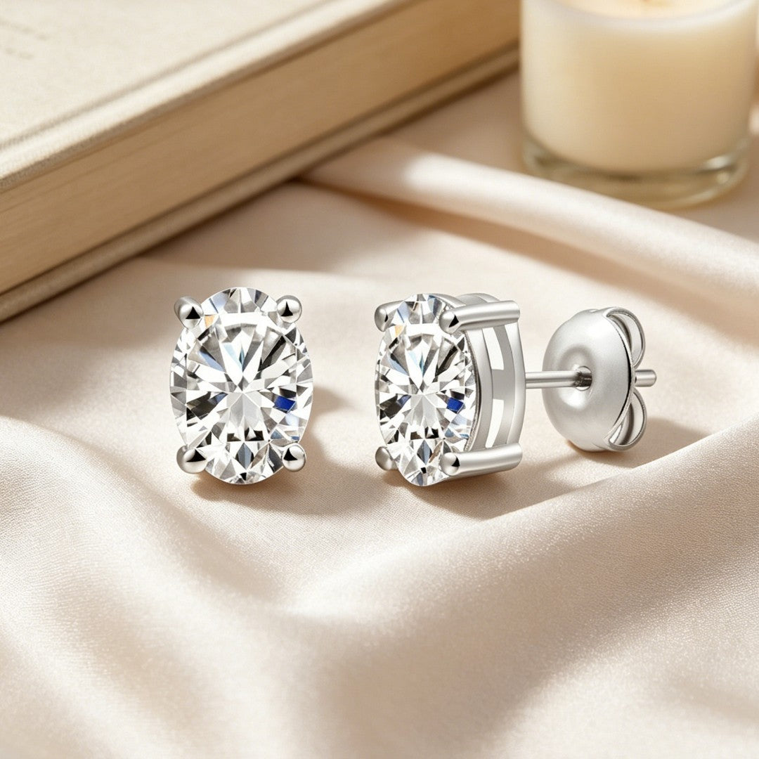 925 Sterling Silver Lab Grown Diamond Oval  Earring Studs - 1.03ctw