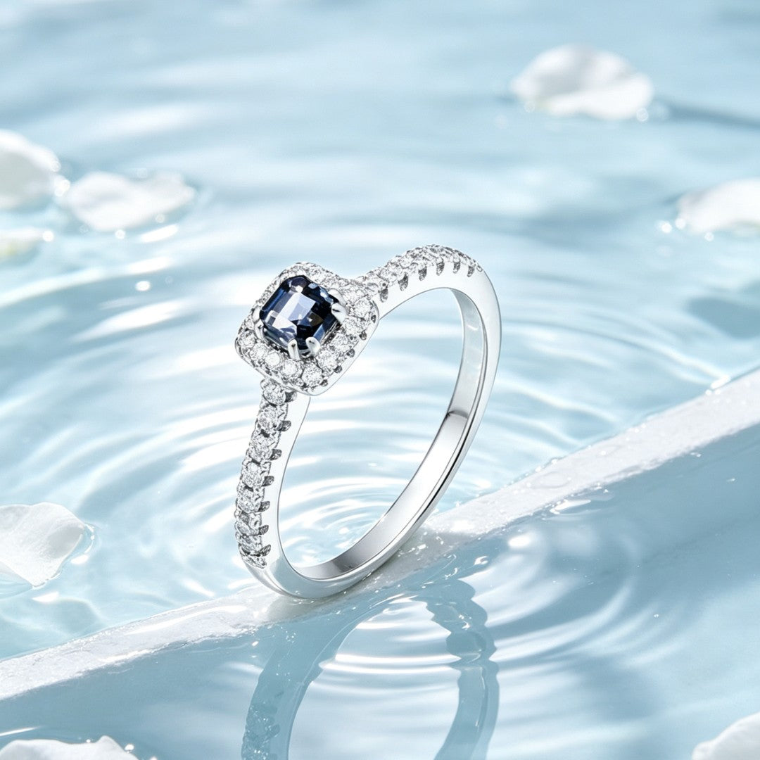 925 Sterling Silver Shoulder Ring Set with Lab-Grown Diamonds & Grey Spinel