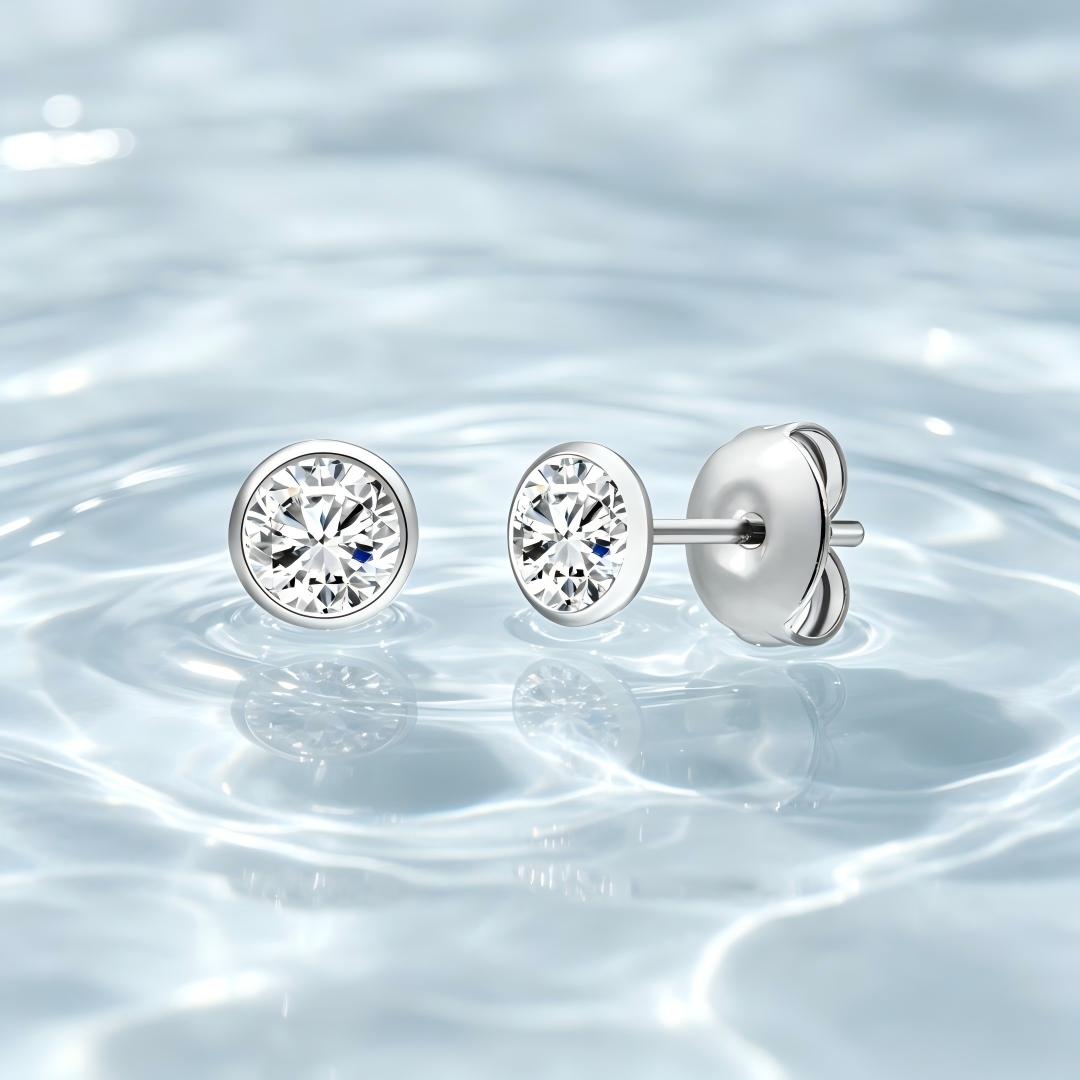 925 Sterling Silver Lab Grown Diamond Bezel Earring Studs - 0.69ctw