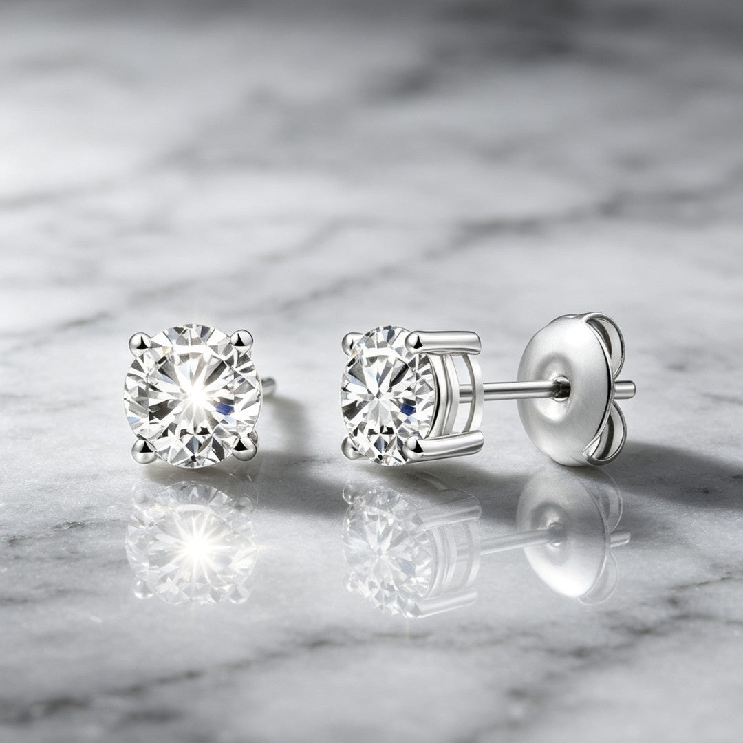 925 Sterling Silver Lab Grown Diamond Four-Prong Solitaire Earring Studs - 0.56ctw