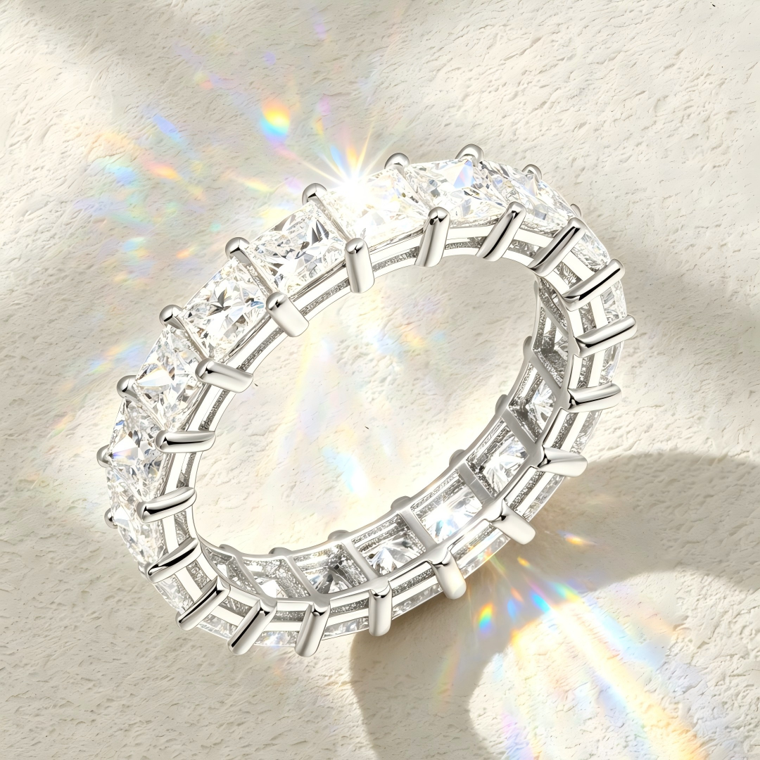 925 Sterling Silver Lab Grown Diamond Emerald Eternity Band-4.435ctw