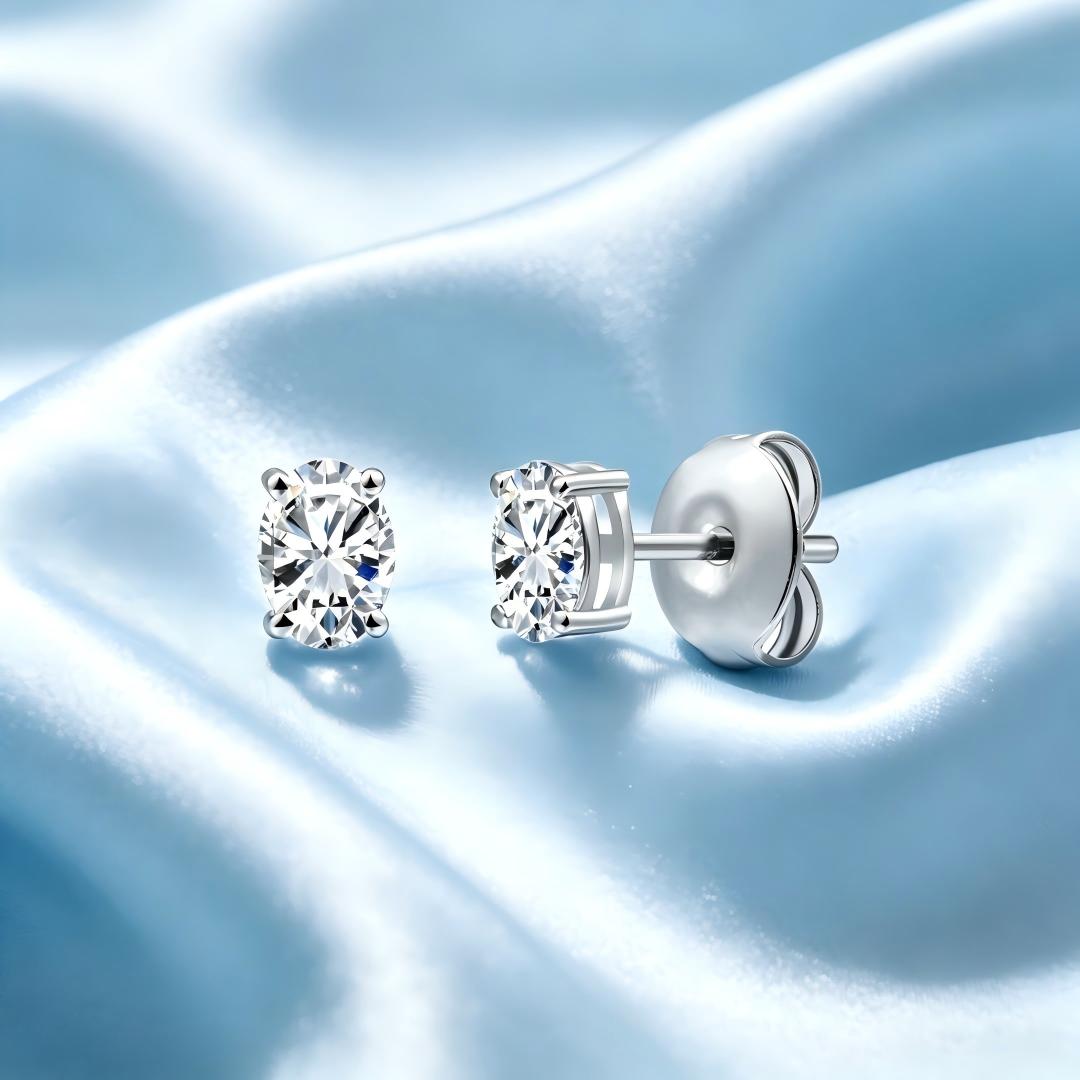 925 Sterling Silver Lab Grown Diamond Oval  Earring Studs - 0.31ctw