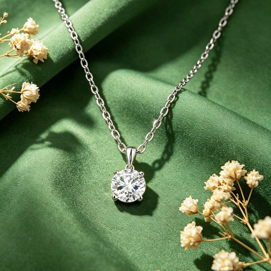 925 Sterling Silver Lab Grown Diamond Solitaire Pendant -1.01ct