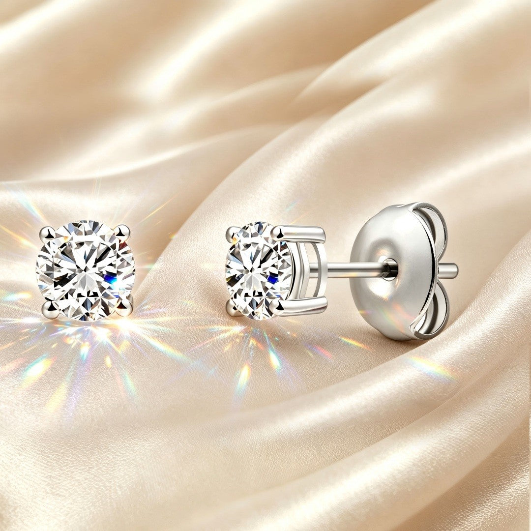 925 Sterling Silver Lab Grown Diamond Four-Prong Solitaire Earring Studs - 0.30ctw