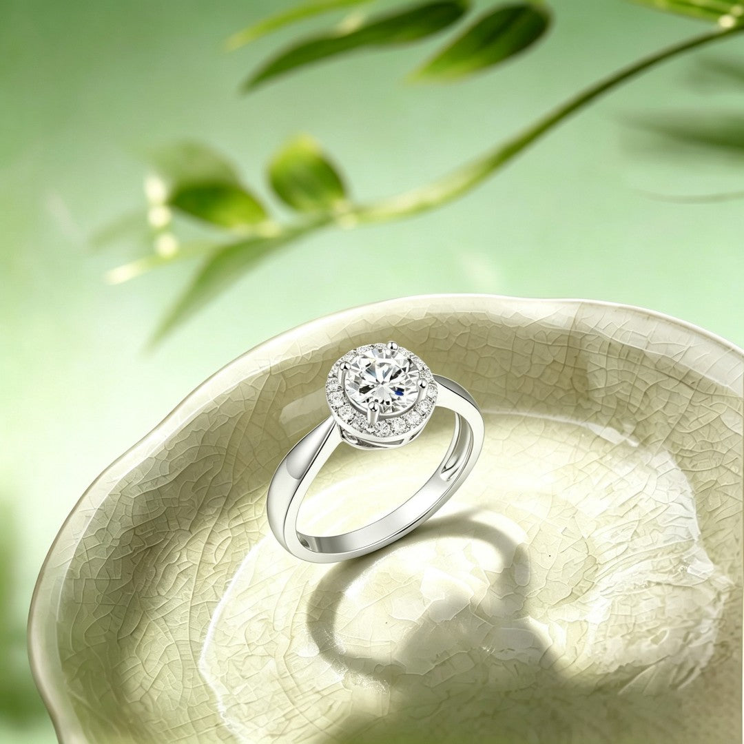 925 Sterling Silver Lab Grown Diamond Classic Halo Style Ring-1.23ctw