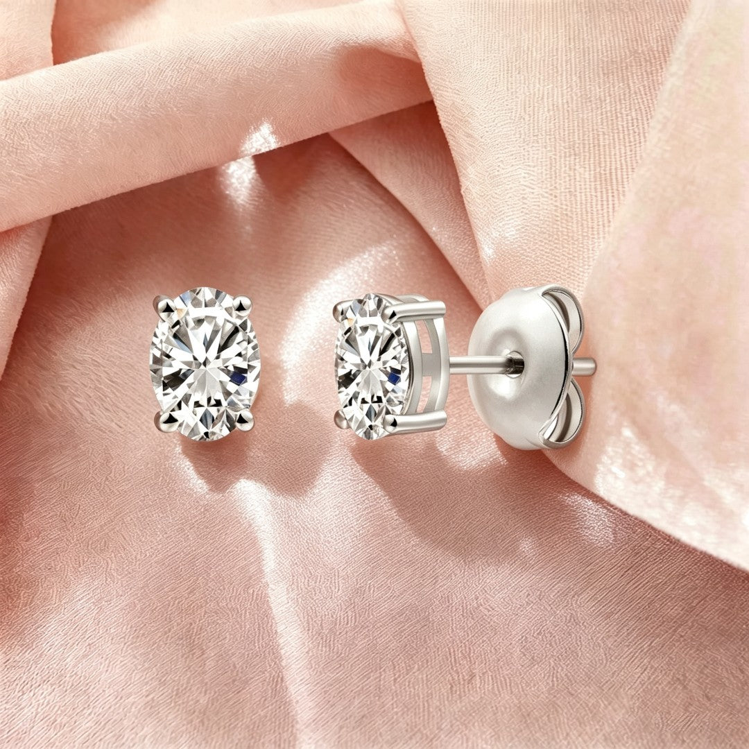 925 Sterling Silver Lab Grown Diamond Oval  Earring Studs - 0.5ctw