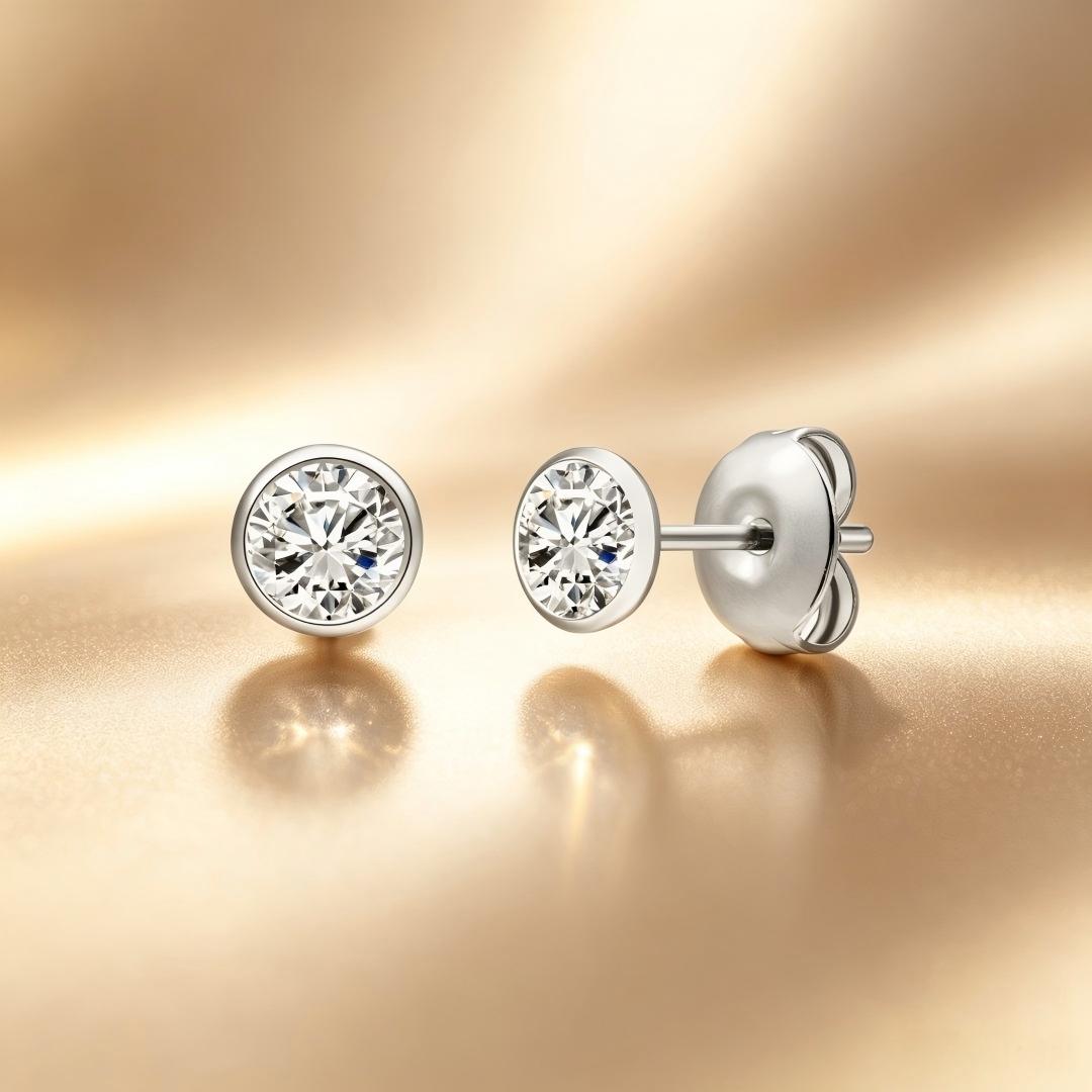 925 Sterling Silver Lab Grown Diamond Bezel Earring Studs - 0.69ctw