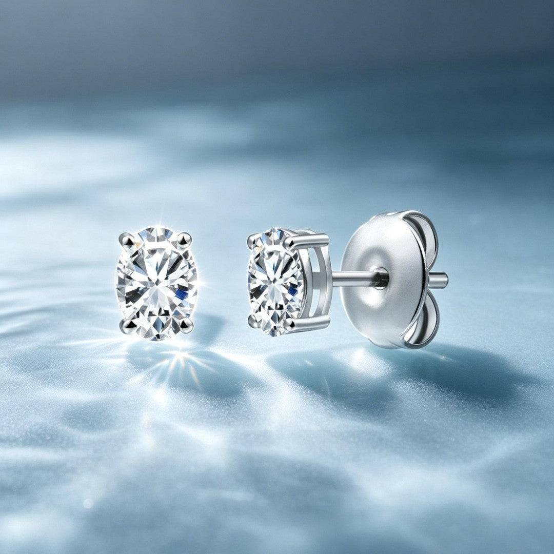 925 Sterling Silver Lab Grown Diamond Oval  Earring Studs - 0.6ctw