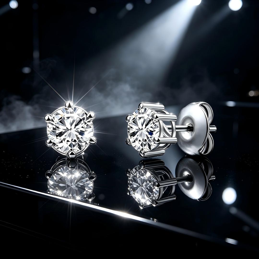 925 Sterling Silver Lab Grown Diamond Six-Prong Solitaire Earring Studs - 0.88ctw