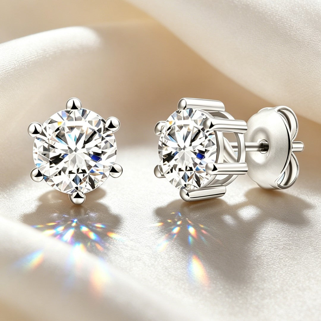 925 Sterling Silver Lab Grown Diamond Six-Prong Solitaire Earring Studs - 1.41ctw