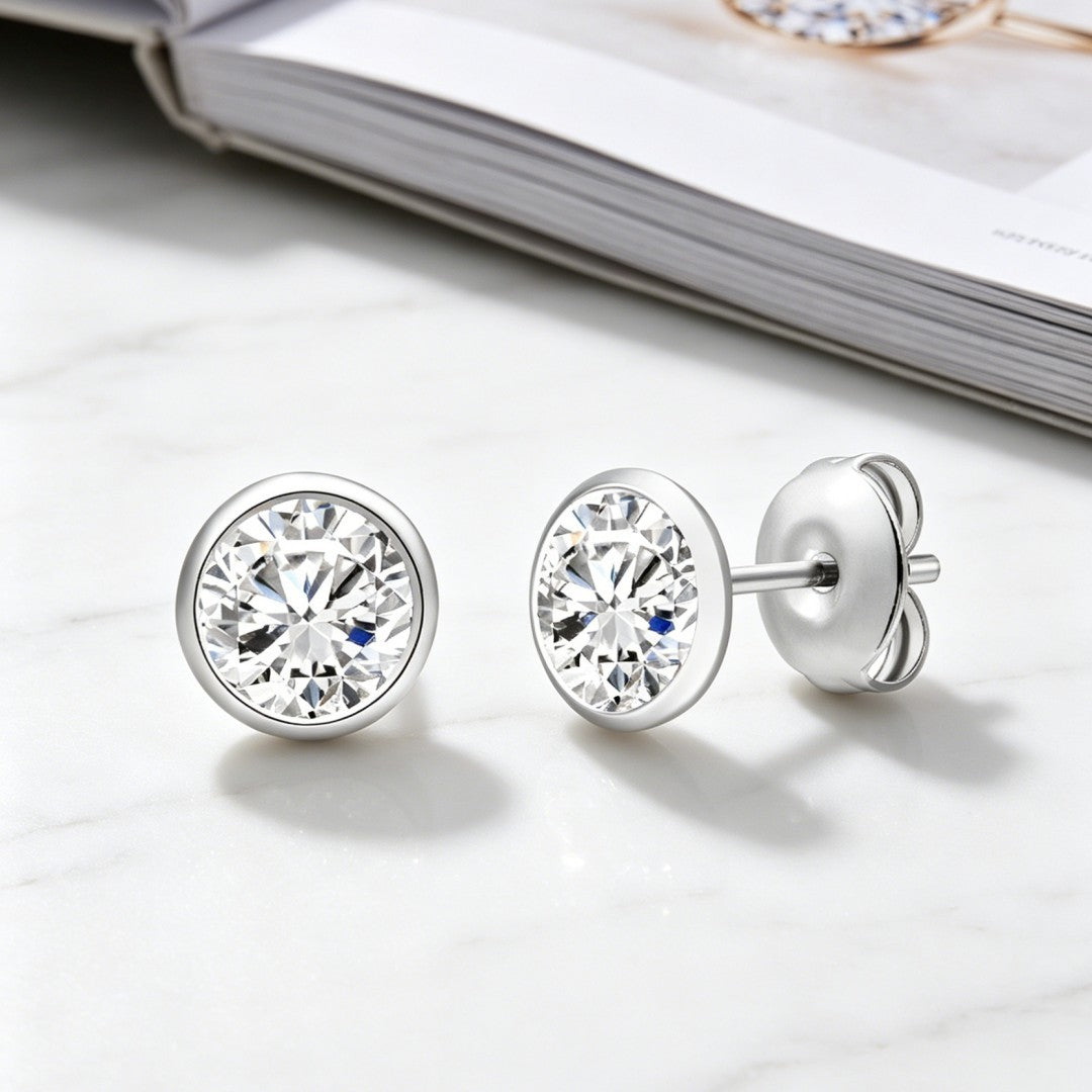 925 Sterling Silver Lab Grown Diamond Bezel Earring Studs - 1.41ctw