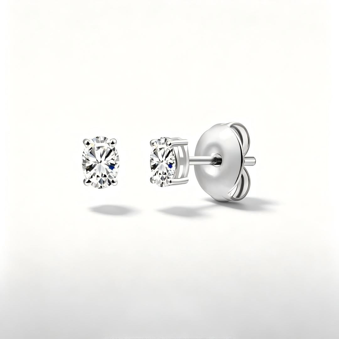 925 Sterling Silver Lab Grown Diamond Oval  Earring Studs - 0.09ctw