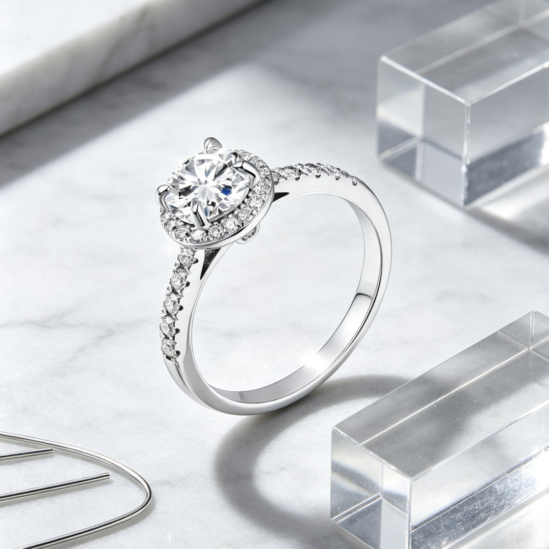 925 Sterling Silver Lab Grown Diamond Shoulder Halo Ring-1.429ctw
