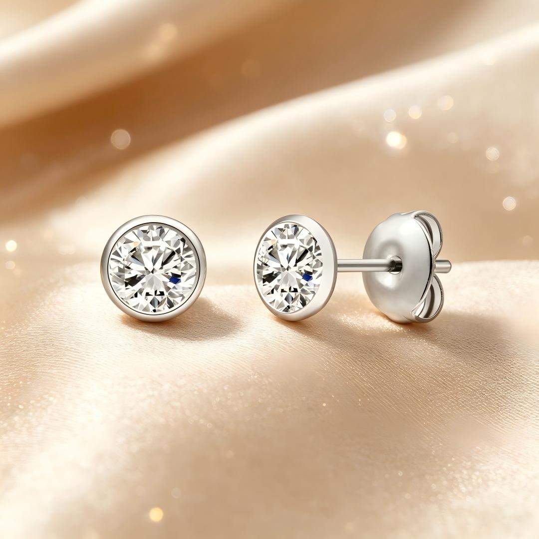 925 Sterling Silver Lab Grown Diamond Bezel Earring Studs - 0.86ctw
