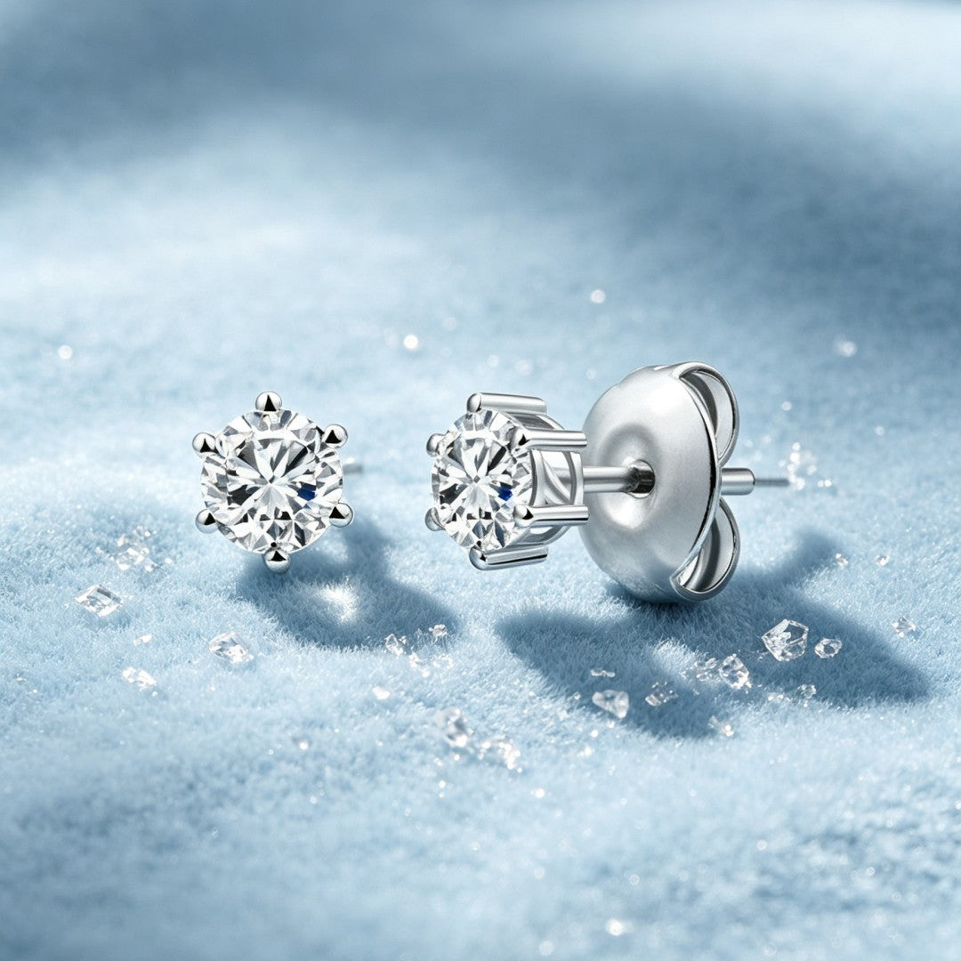 925 Sterling Silver Lab Grown Diamond Six-Prong Solitaire Earring Studs - 0.30ctw