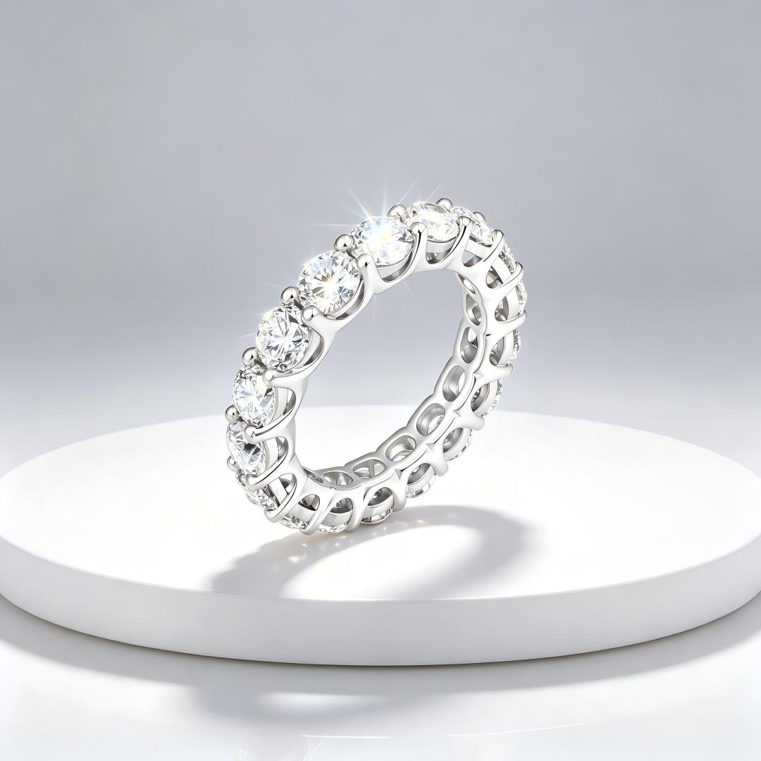 925 Sterling Silver Lab Grown Diamond Round Eternity Band-4.08ctw