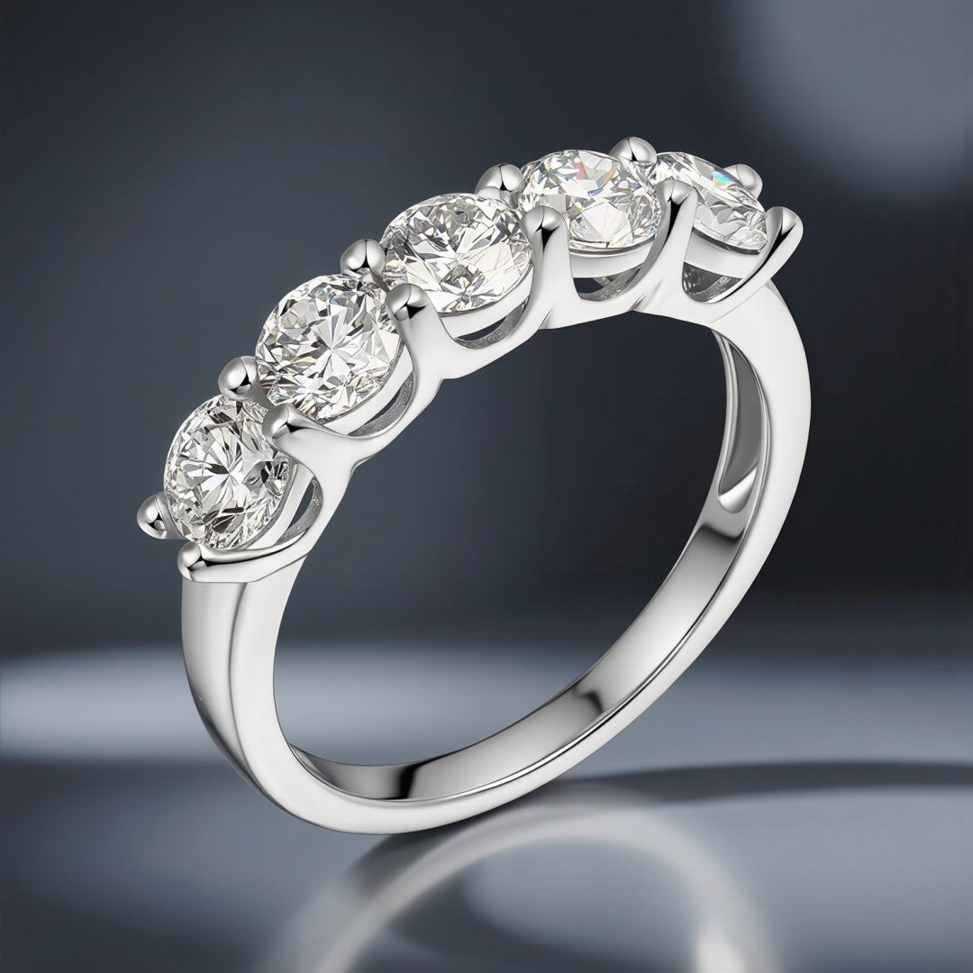 925 Sterling Silver Lab Grown Diamond Five Stone Band-3.36ctw