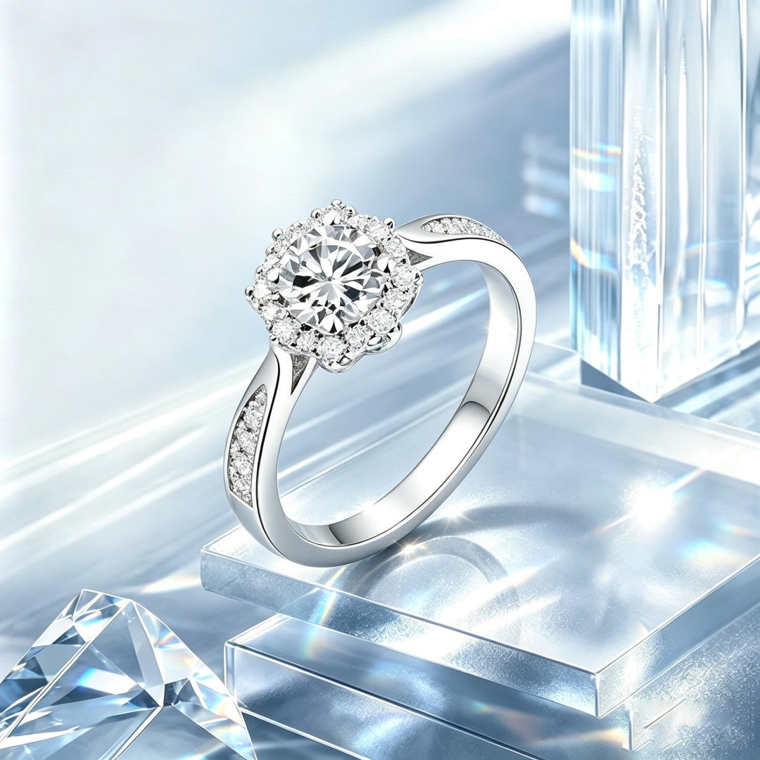 925 Sterling Silver Lab Grown Diamond Engagement Ring-0.891ctw