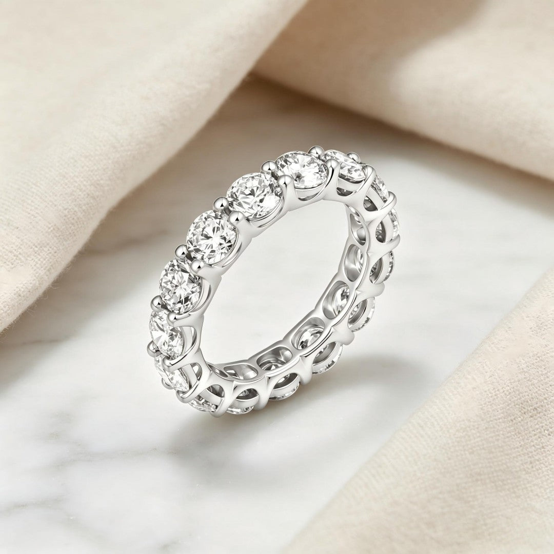 925 Sterling Silver Lab Grown Diamond Round Eternity Band-5.16ctw