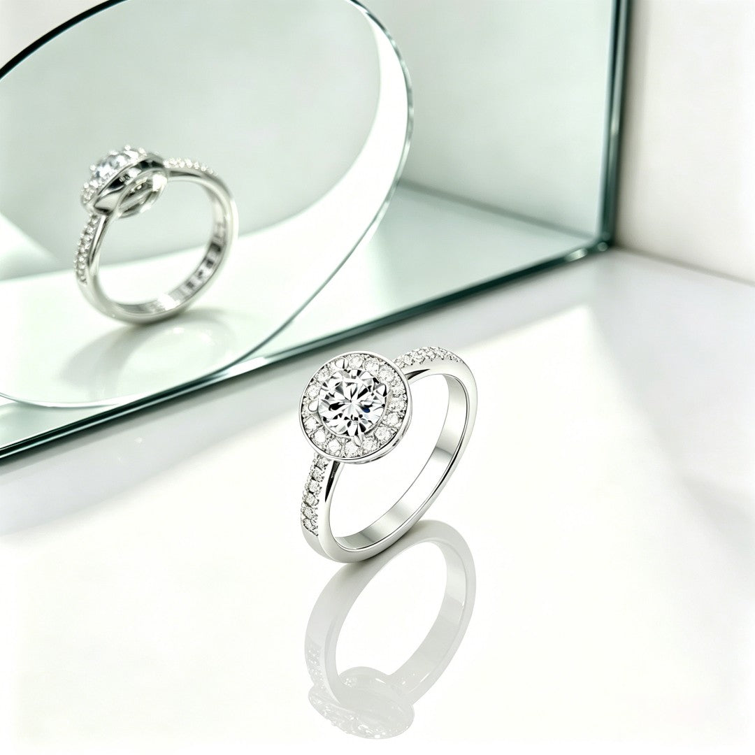 925 Sterling Silver Lab Grown Diamond Shoulder Halo Ring-0.97ctw