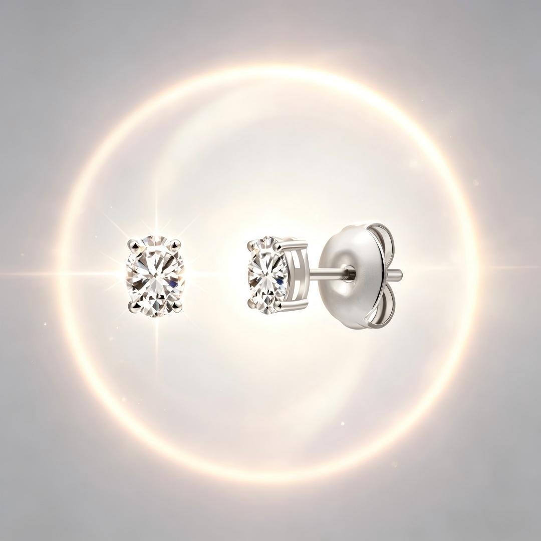 925 Sterling Silver Lab Grown Diamond Oval  Earring Studs - 0.17ctw