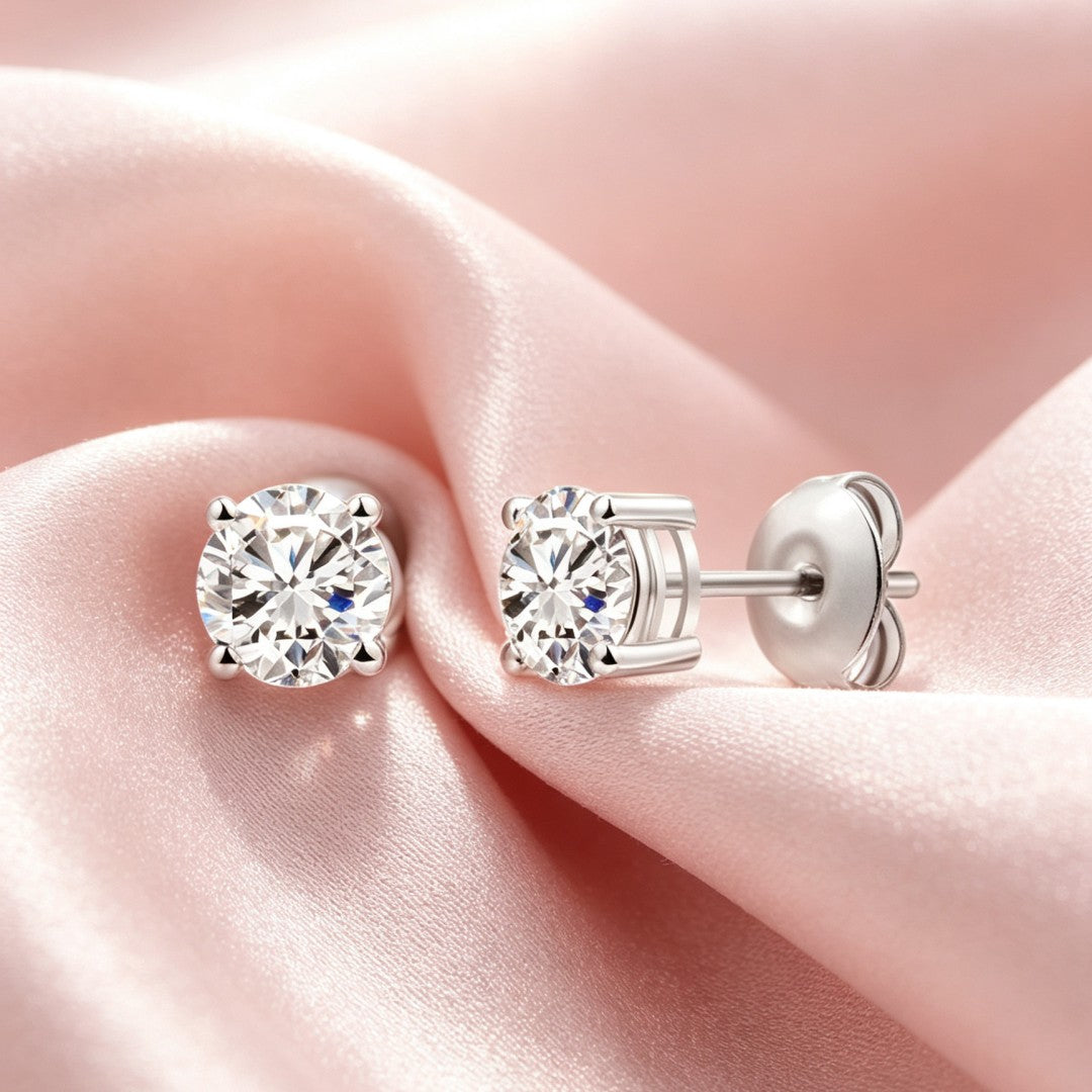 925 Sterling Silver Lab Grown Diamond Four-Prong Solitaire Earring Studs - 0.56ctw