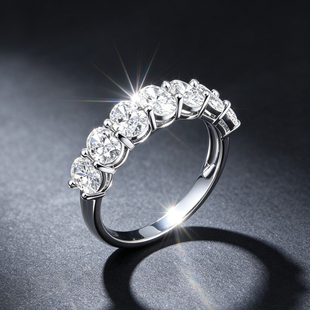 925 Sterling Silver Lab Grown Diamond Oval Band-2.1ctw
