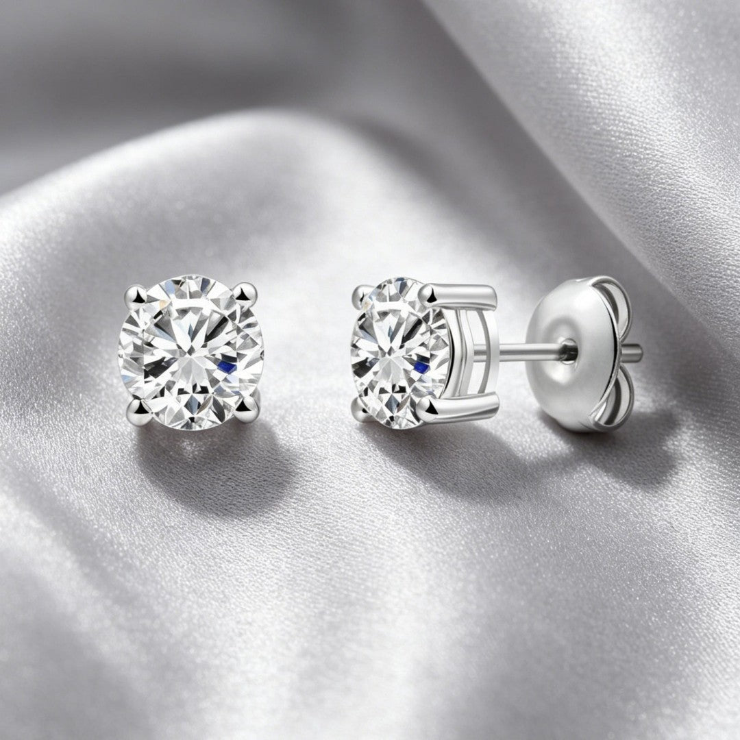 925 Sterling Silver Lab Grown Diamond Four-Prong Solitaire Earring Studs - 0.8ctw