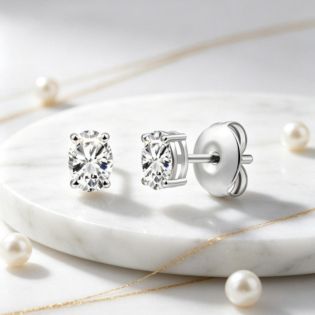 925 Sterling Silver Lab Grown Diamond Oval  Earring Studs - 0.6ctw
