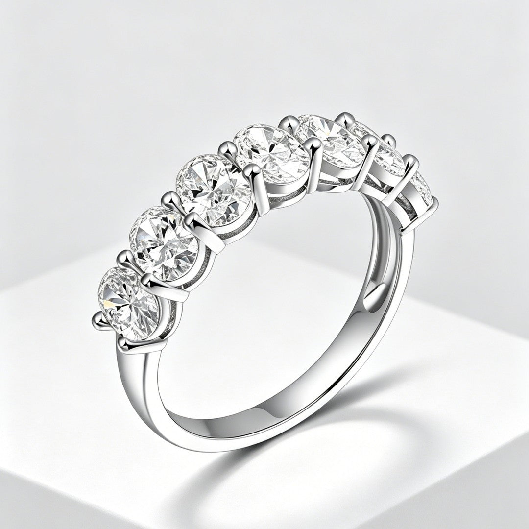 925 Sterling Silver Lab Grown Diamond Oval Band-2.1ctw