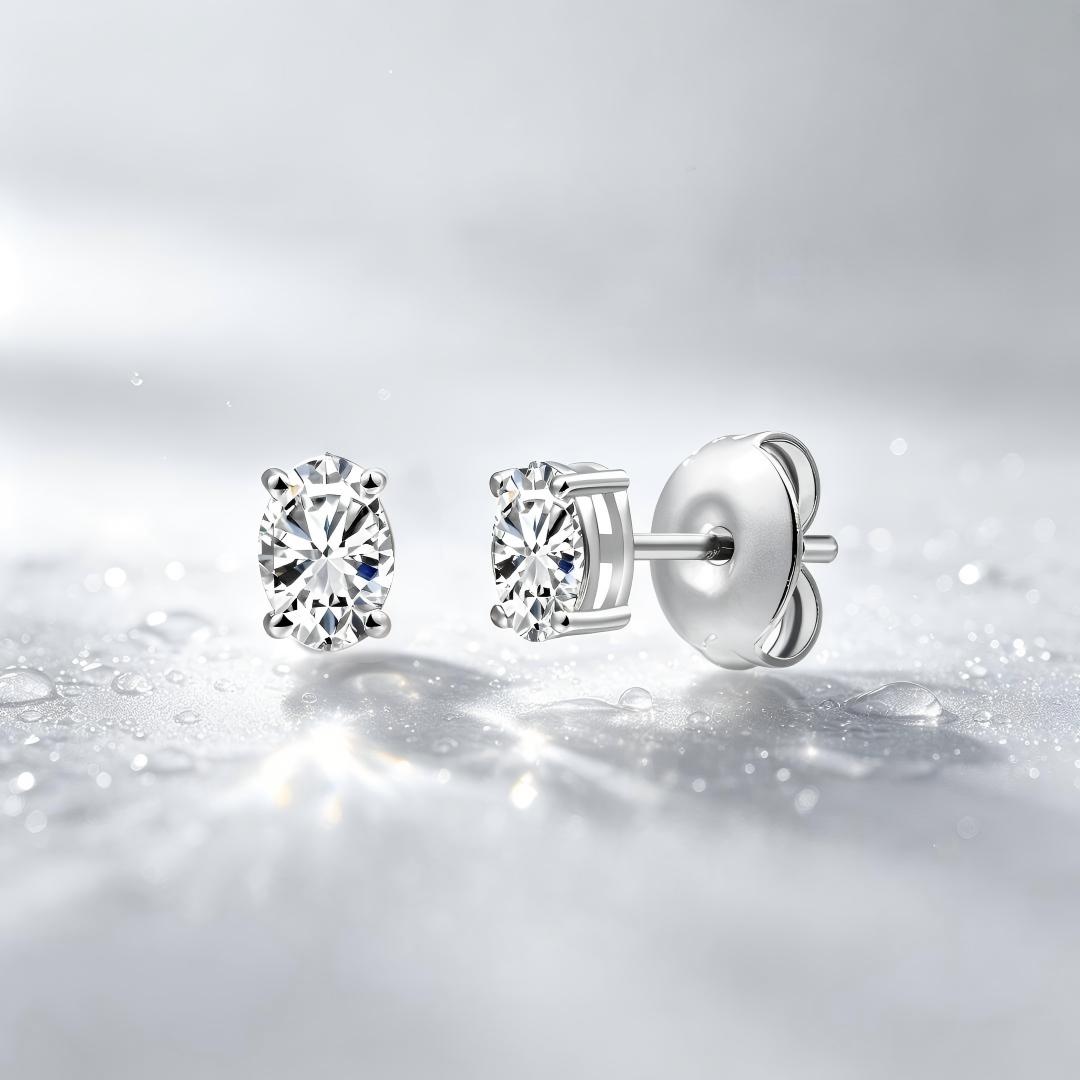 925 Sterling Silver Lab Grown Diamond Oval  Earring Studs - 0.4ctw
